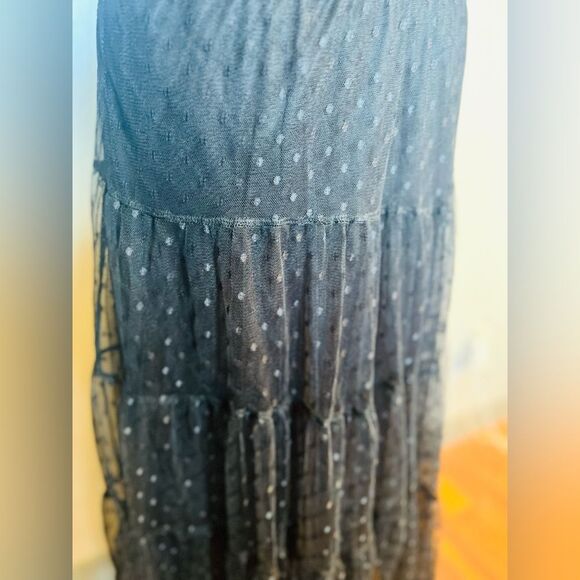 TABA Women’s Large Black Polka Dot Tiered Tulle Maxi Skirt - Picture 2 of 4